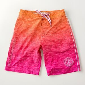 American Fighter Arnolds Stretch Boardshorts Swim Trunks Pink Orange Size 30